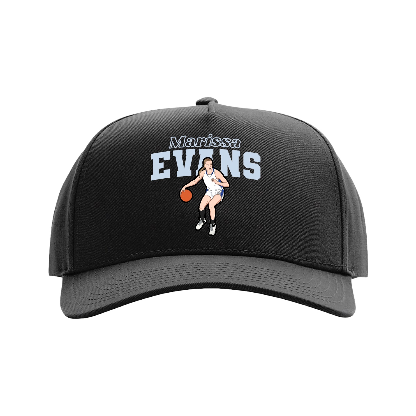 Full Fabric Five-Panel Champ Cap — Name Arch in Black