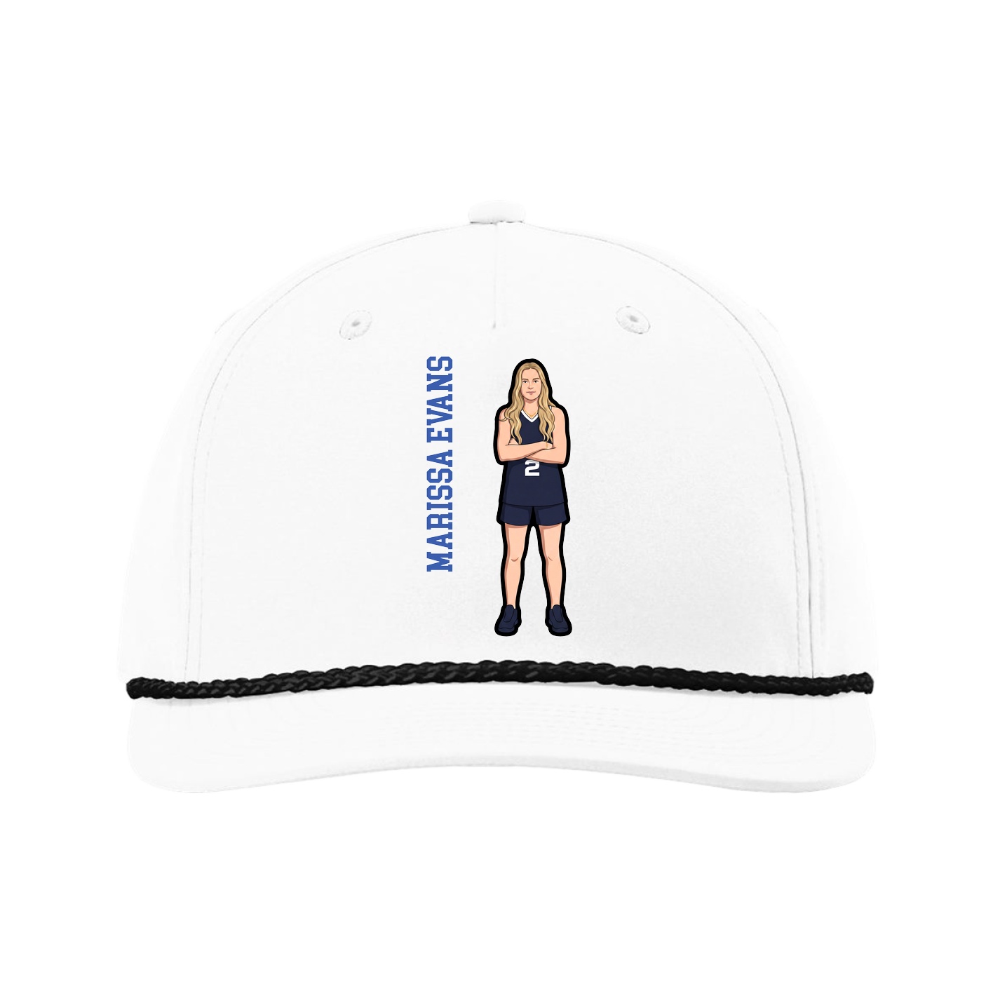 Five-Panel Classic Rope Cap — Name Vertical in White