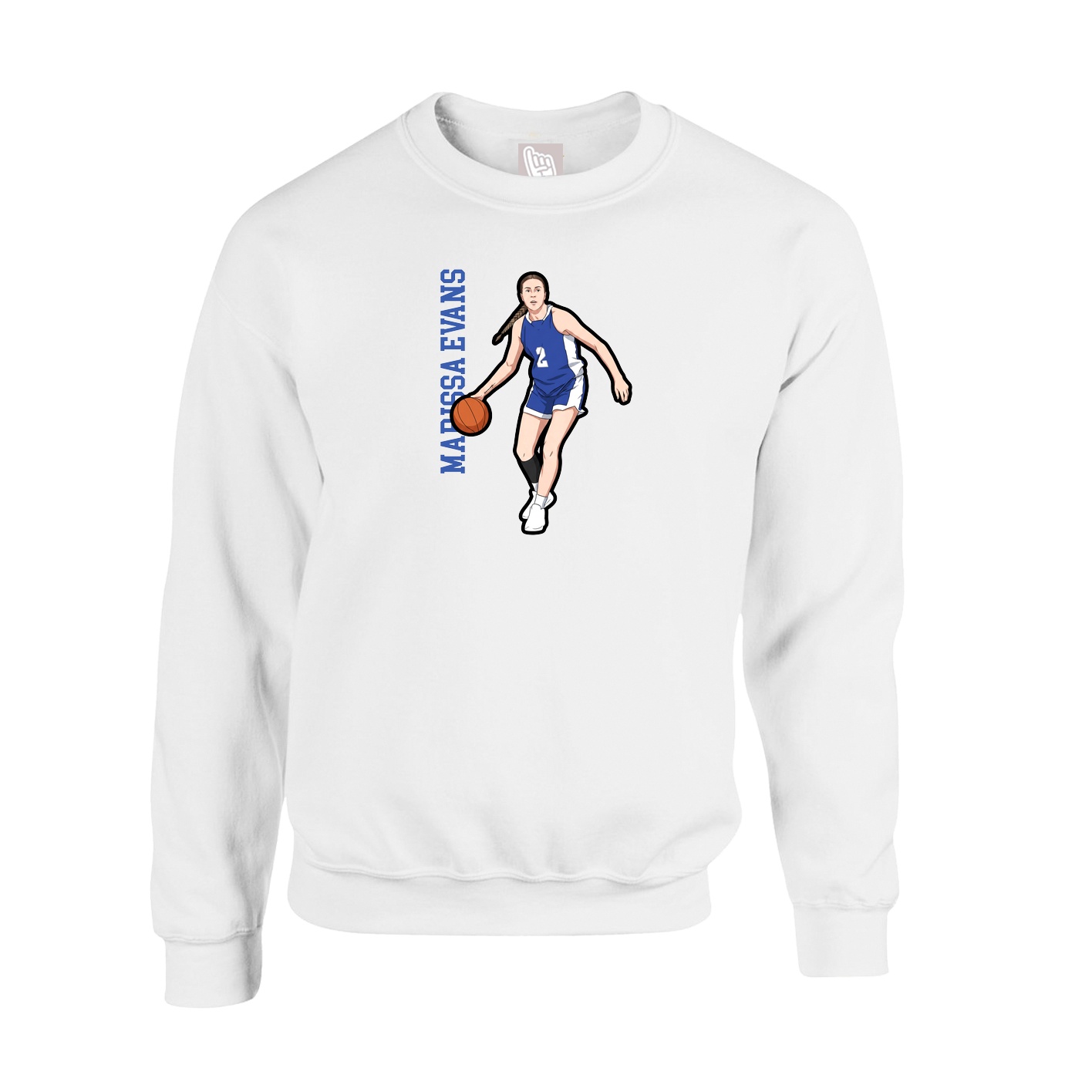 Fleece Crew — Name Vertical in White