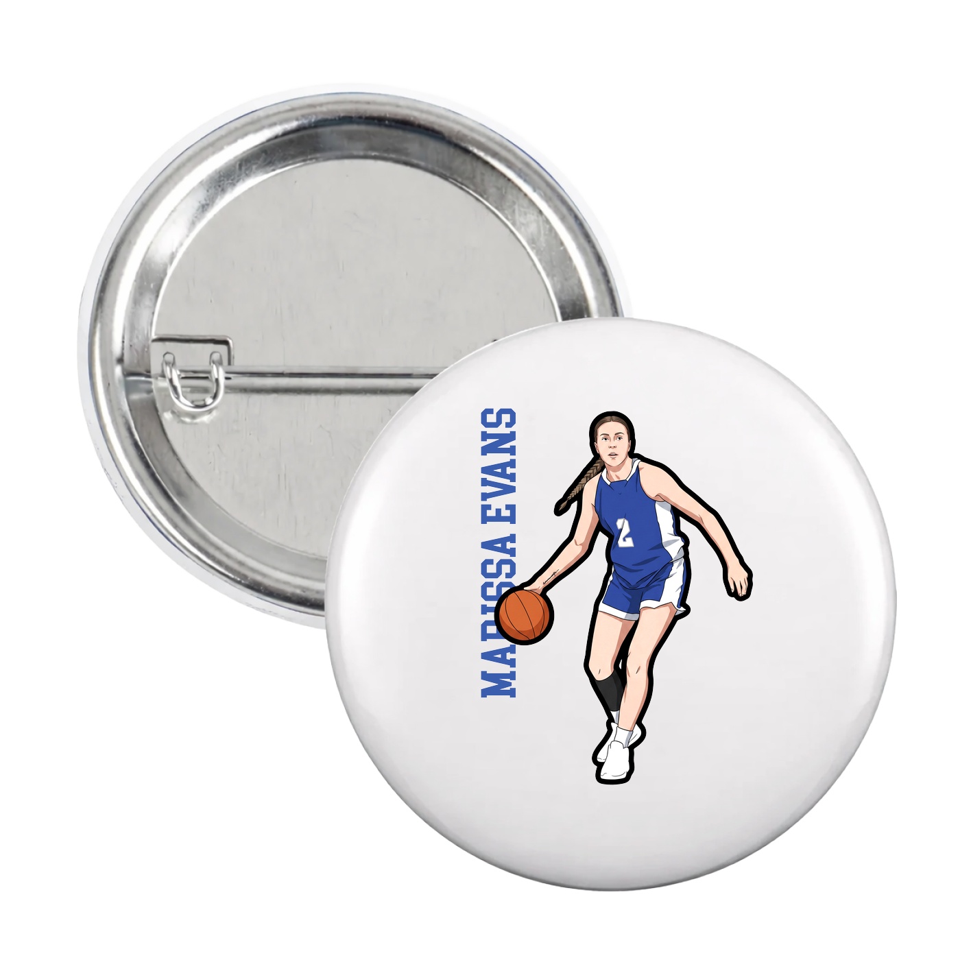 Game Day Button — Name Vertical in White