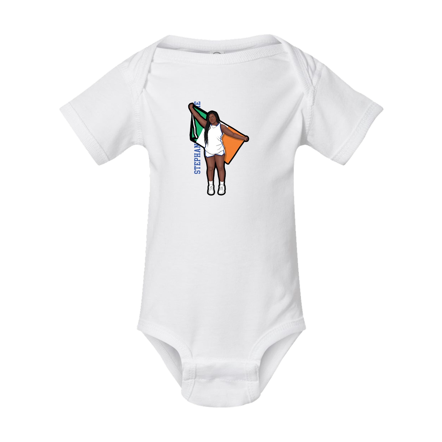 Baby Onesie — Name Vertical in White