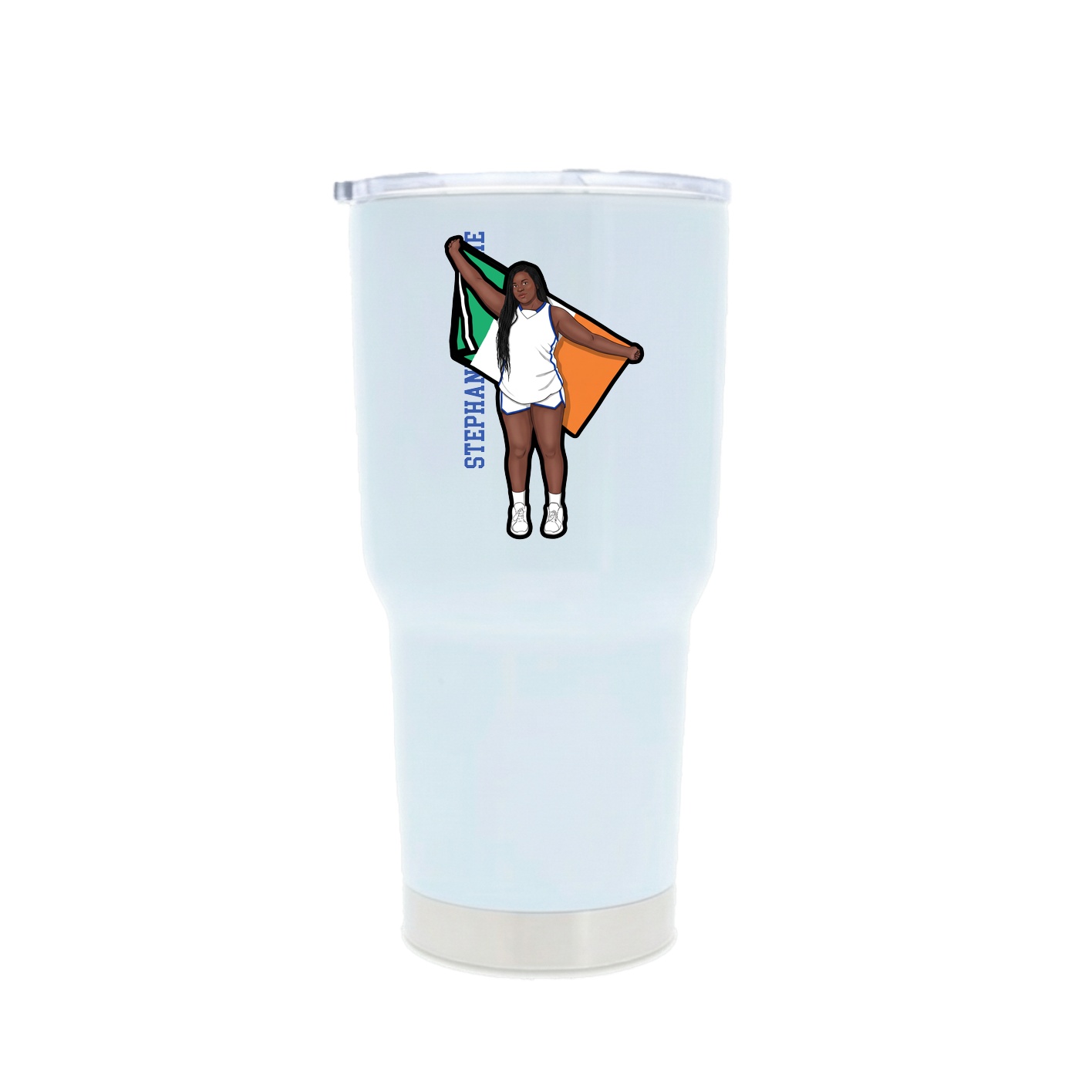 30oz Stainless Steel Tumbler — Name Vertical in White