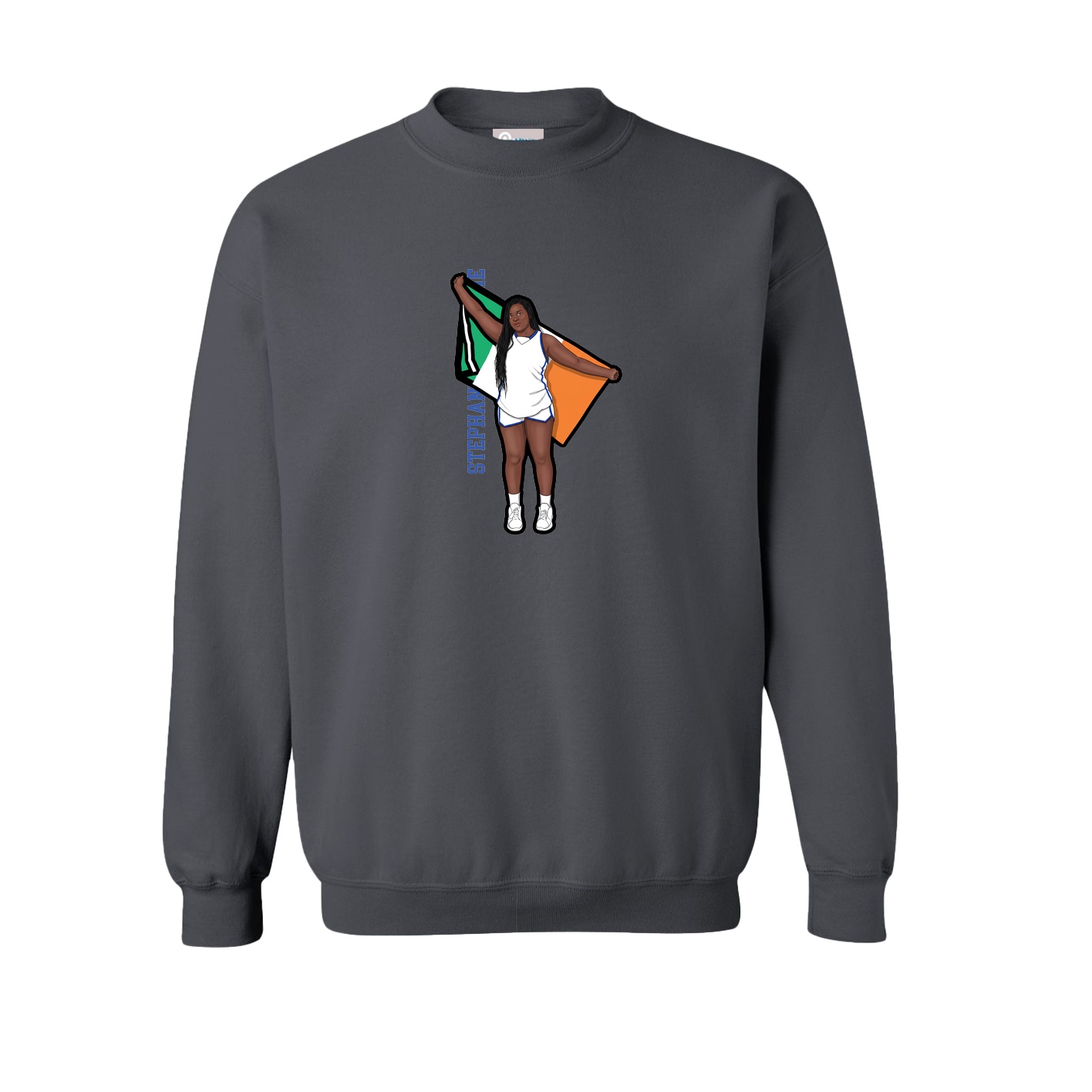Fleece Crew — Name Vertical in Grey
