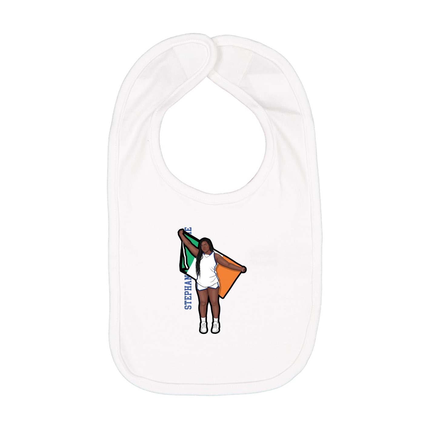 Infant Bib — Name Vertical in White