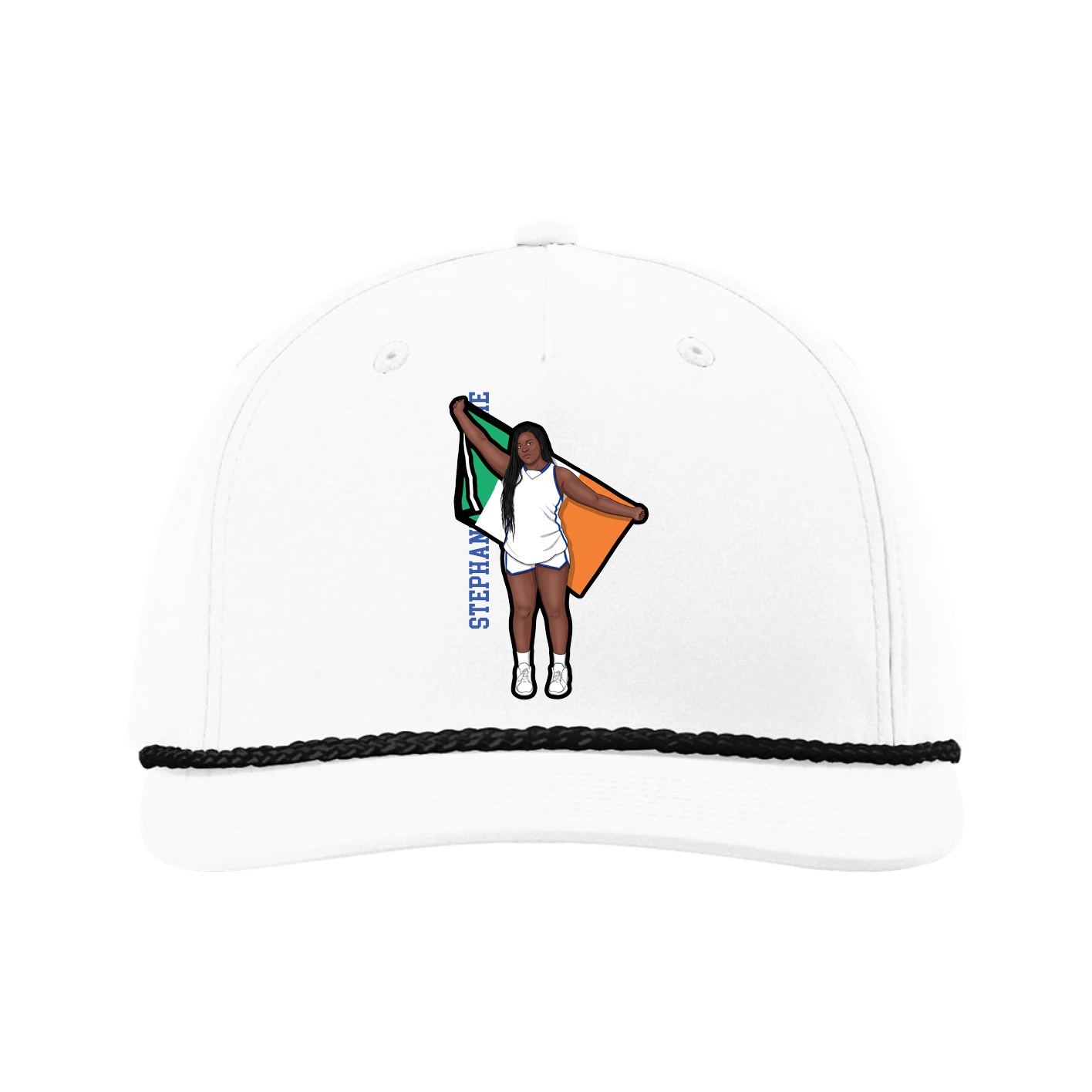 Five-Panel Classic Rope Cap — Name Vertical in White