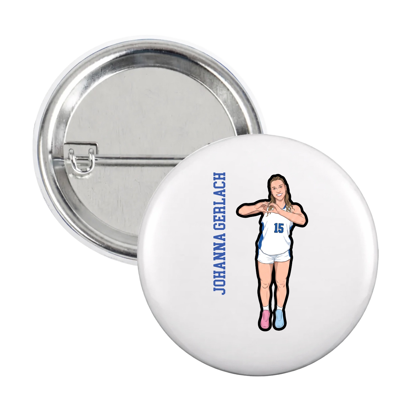 Game Day Button — Name Vertical in White