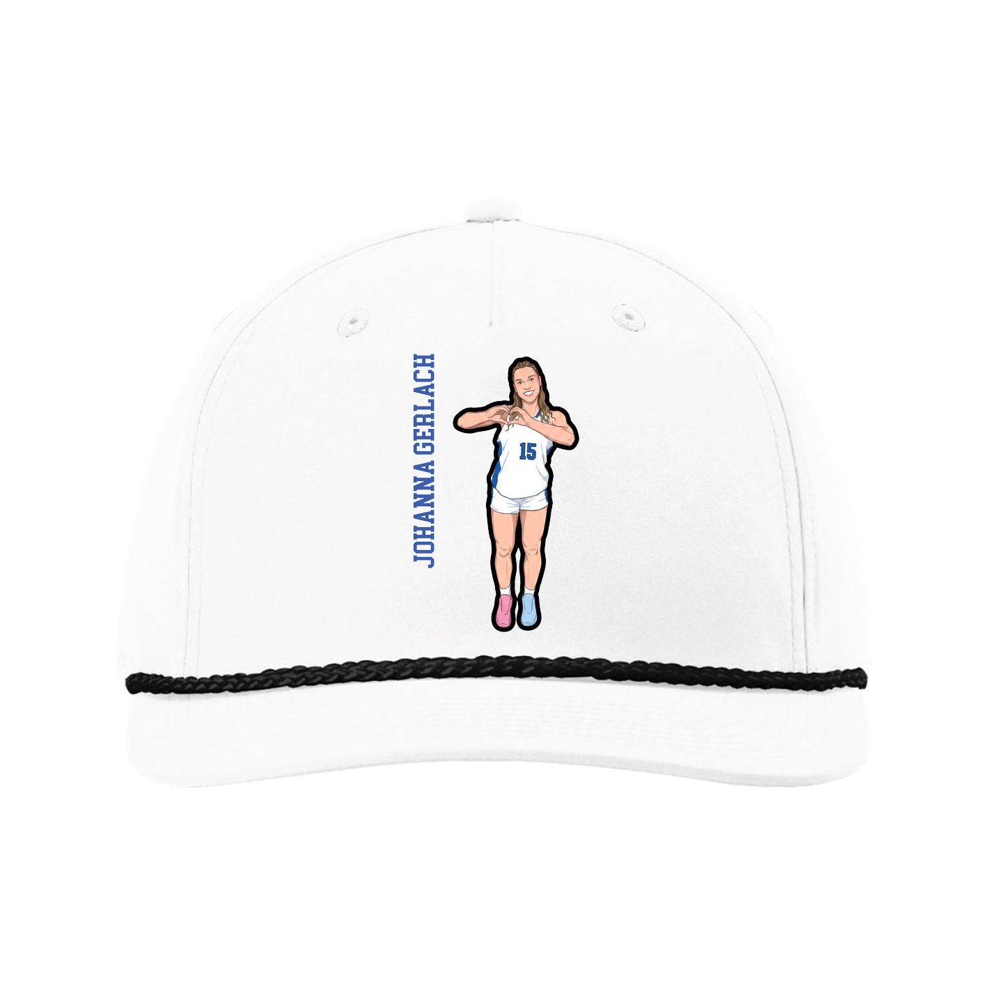 Five-Panel Classic Rope Cap — Name Vertical in White