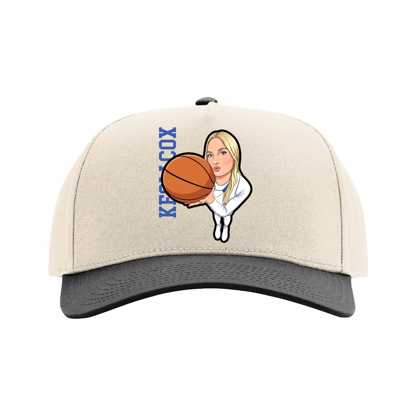 Full Fabric Five-Panel Champ Cap — Name Vertical in Cream/Black