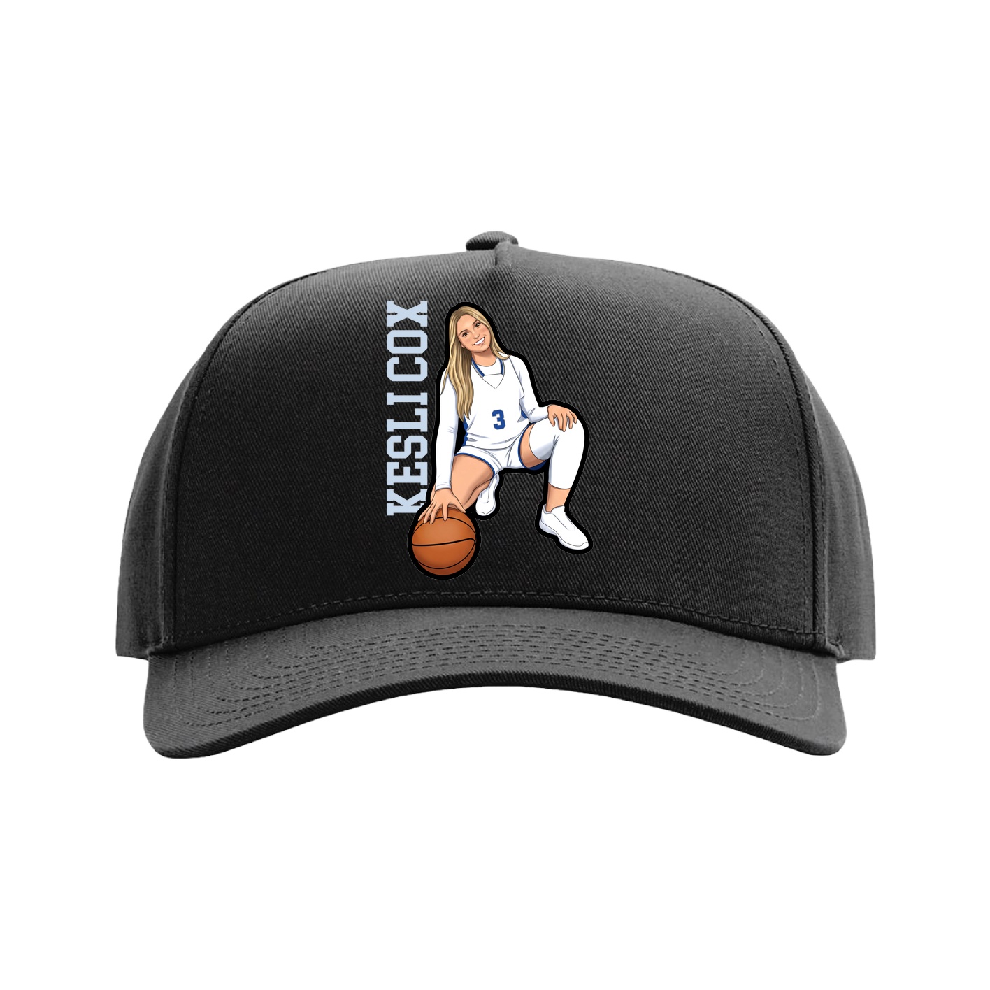 Full Fabric Five-Panel Champ Cap — Name Vertical in Black