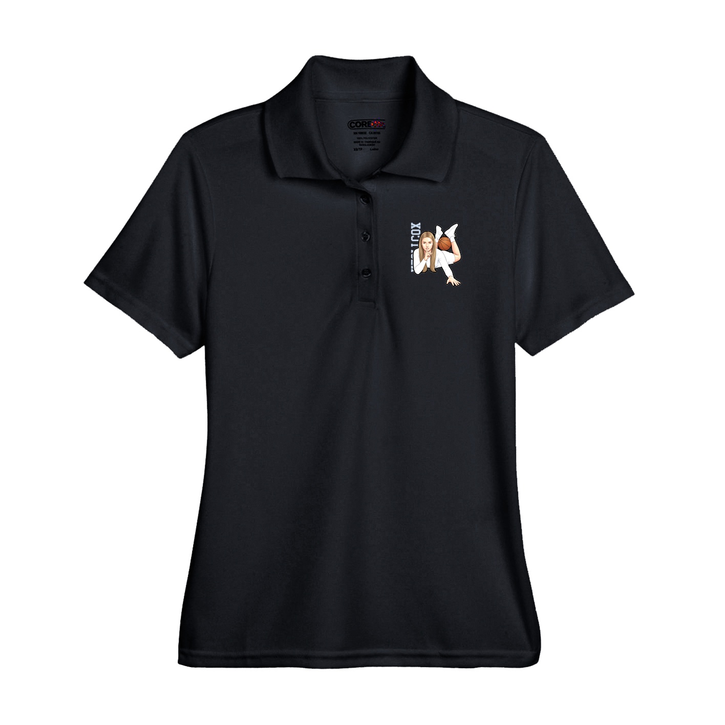 Performance Polo — Name Vertical in Black