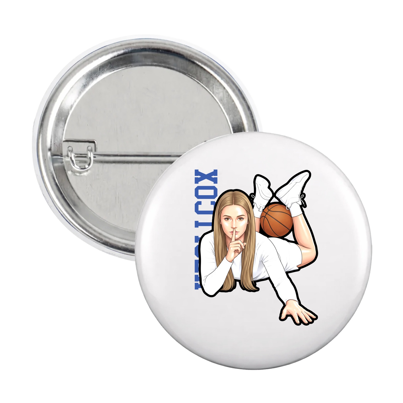 Game Day Button — Name Vertical in White