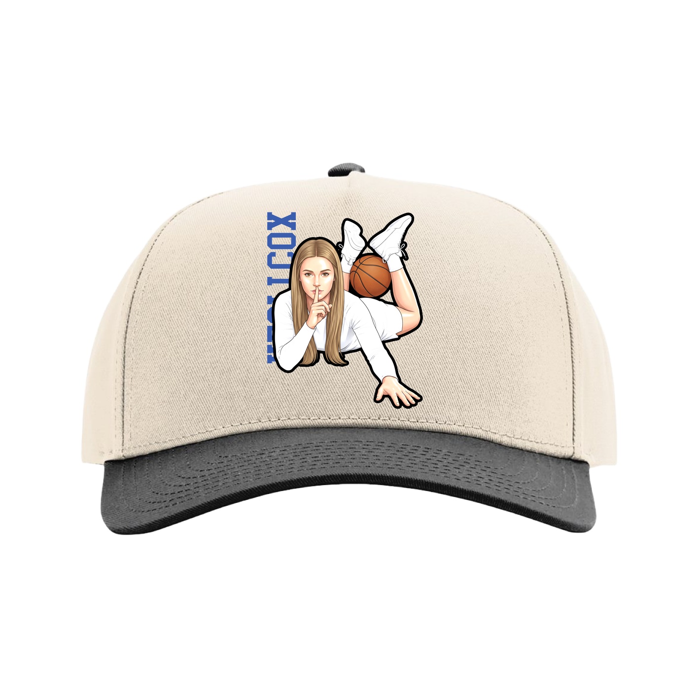 Full Fabric Five-Panel Champ Cap — Name Vertical in Cream/Black
