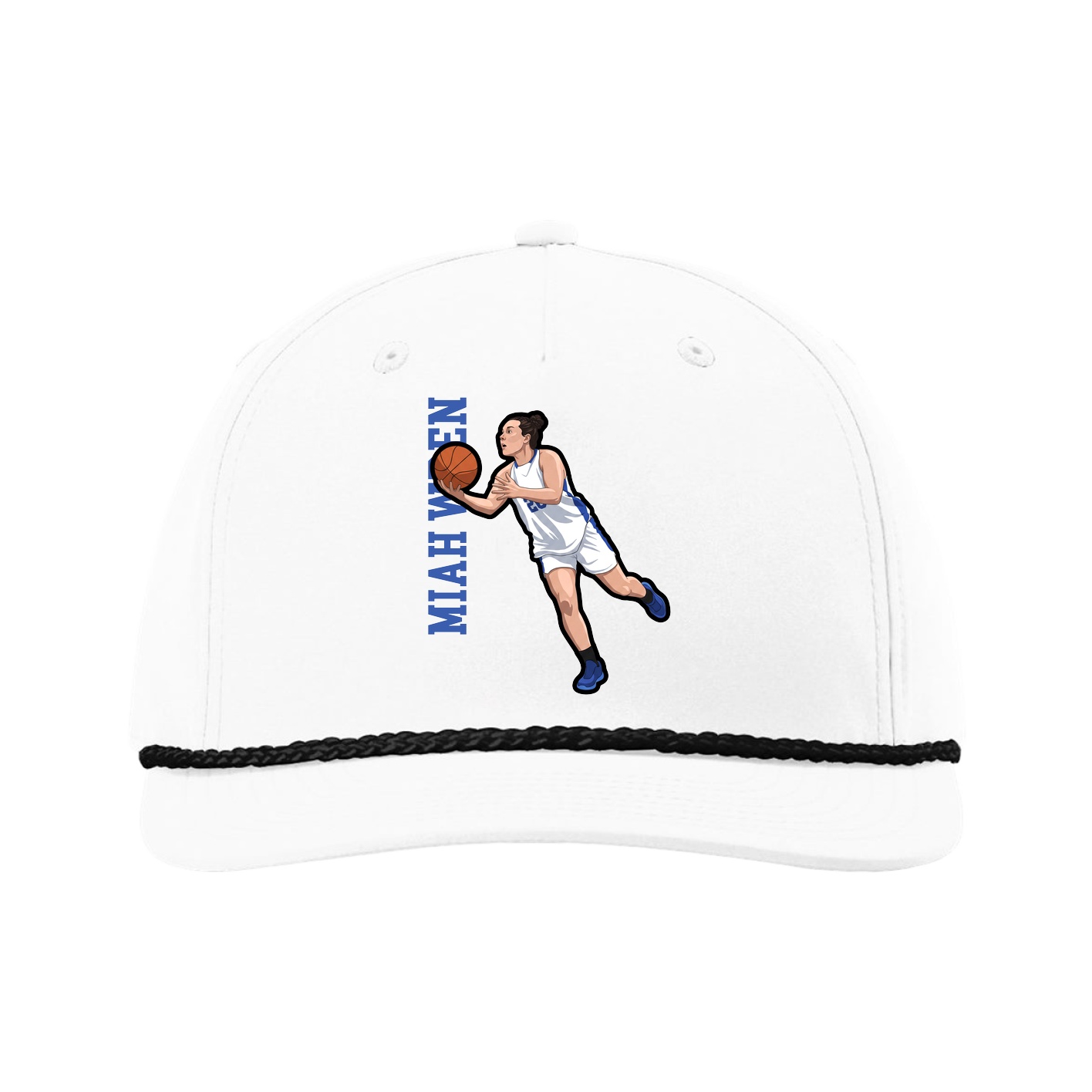 Five-Panel Classic Rope Cap — Name Vertical in White