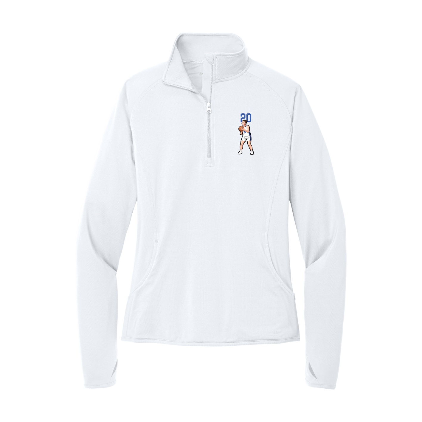 Women's Q-Zip Pullover — Number Top in White