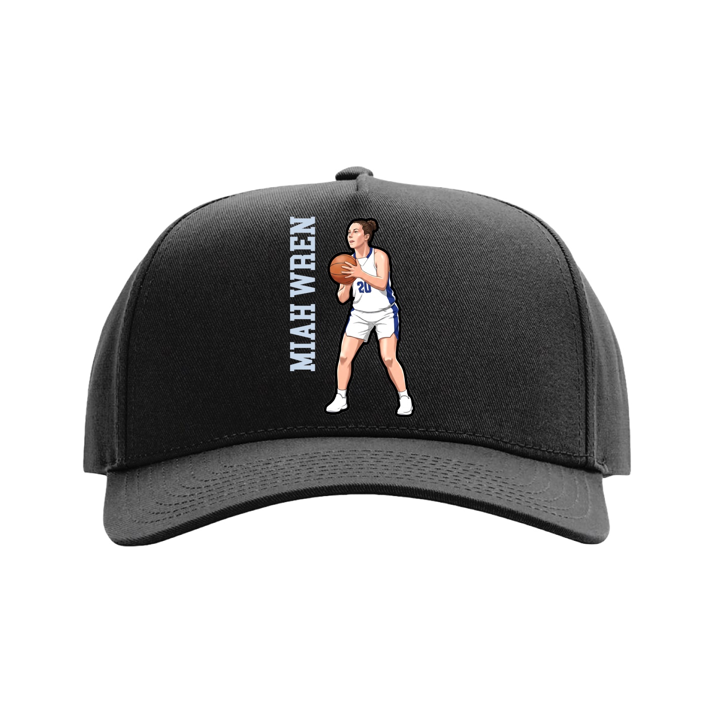 Full Fabric Five-Panel Champ Cap — Name Vertical in Black