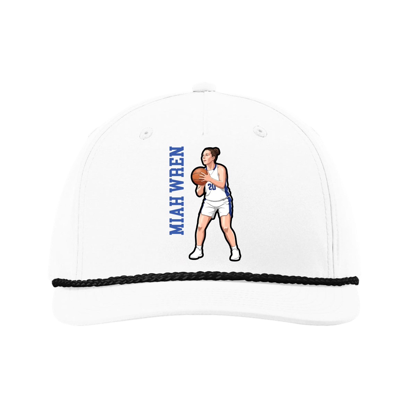Five-Panel Classic Rope Cap — Name Vertical in White