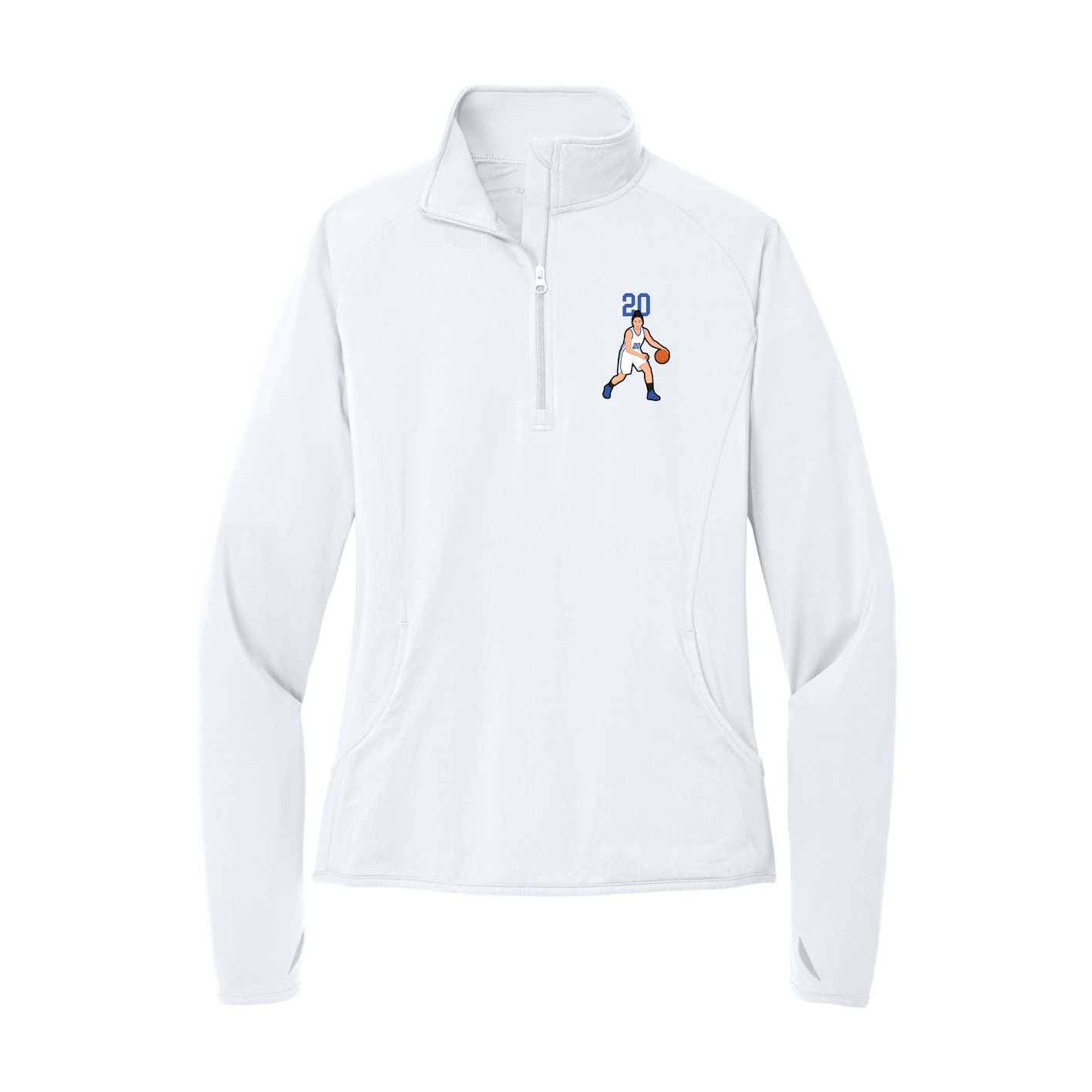 Women's Q-Zip Pullover — Number Top in White