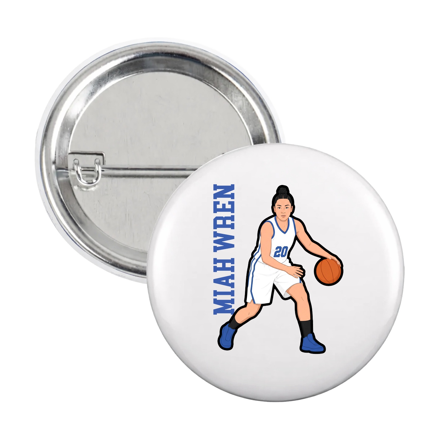 Game Day Button — Name Vertical in White