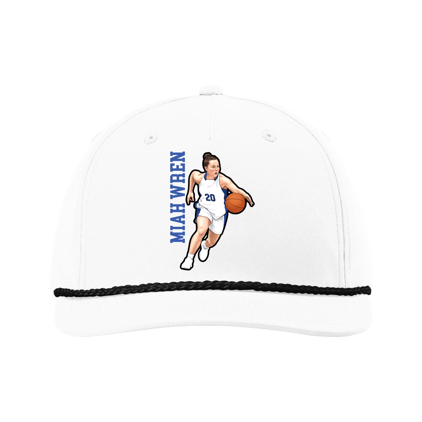 Five-Panel Classic Rope Cap — Name Vertical in White