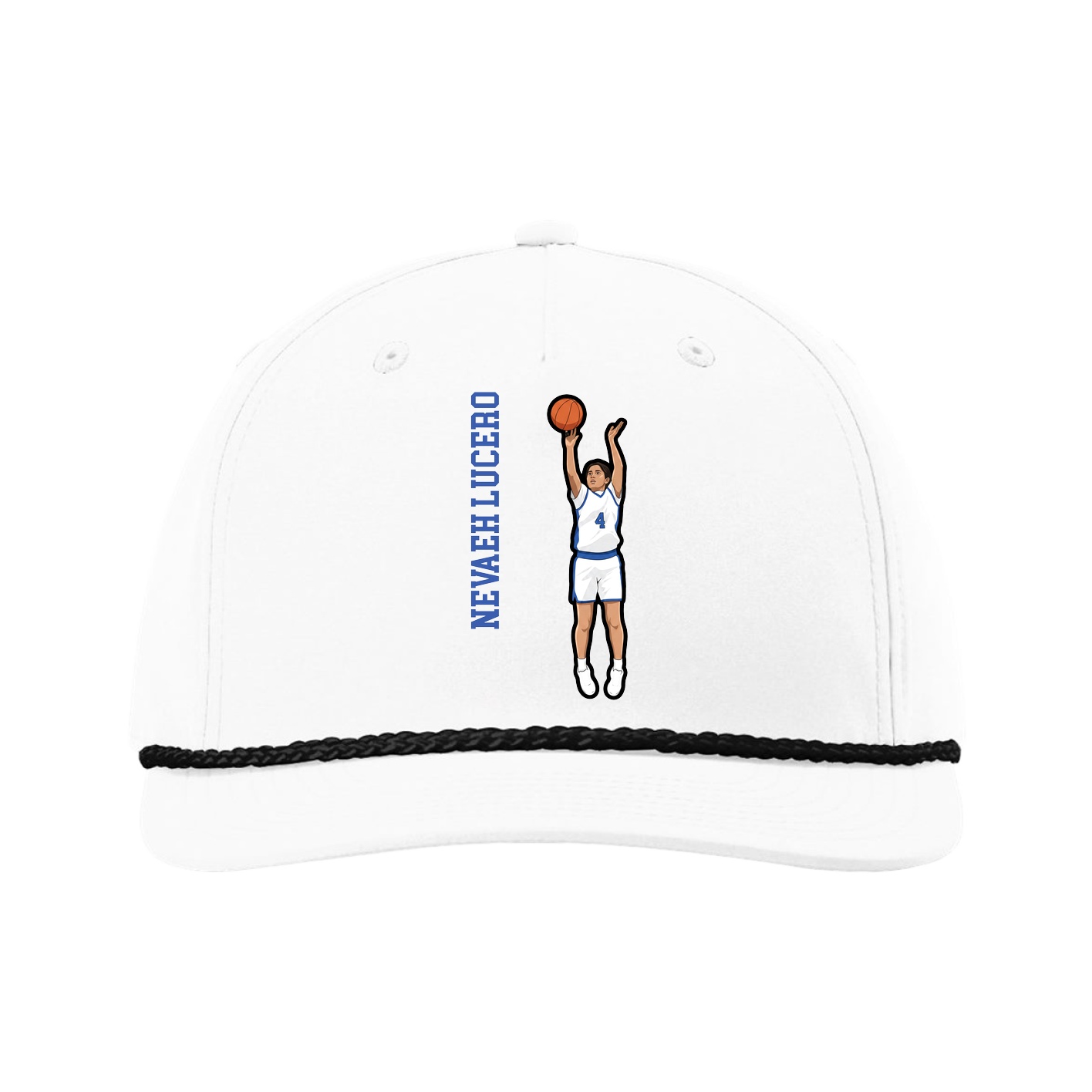 Five-Panel Classic Rope Cap — Name Vertical in White