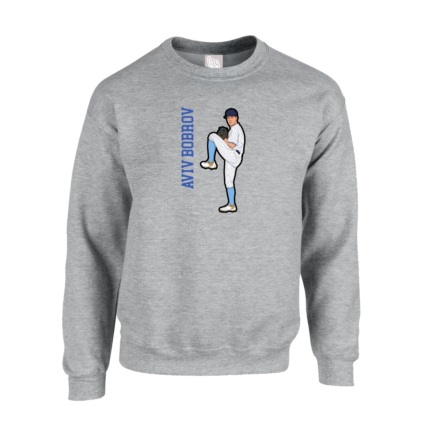 Fleece Crew — Name Vertical in Grey
