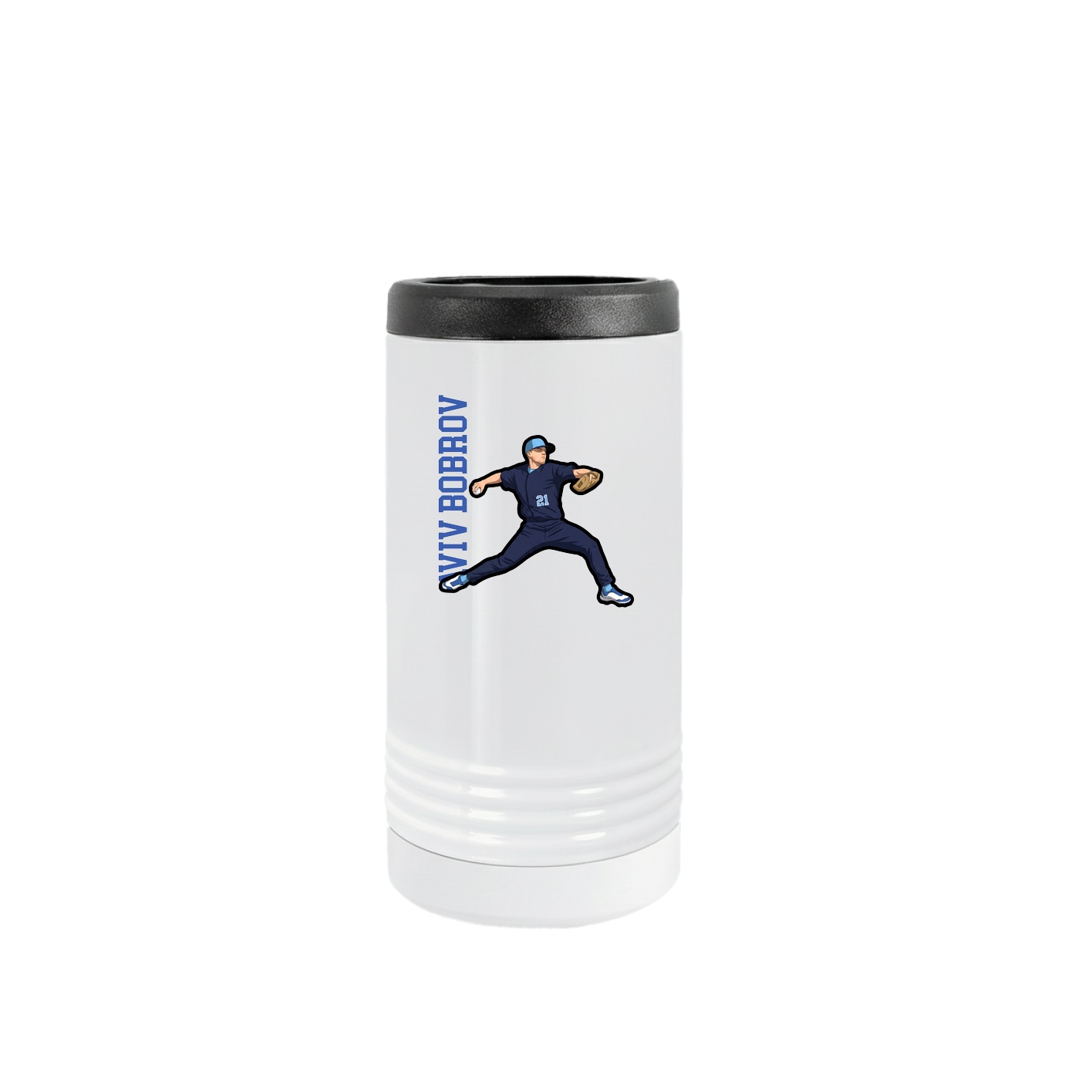 Slim Beverage Holder — Name Vertical in White