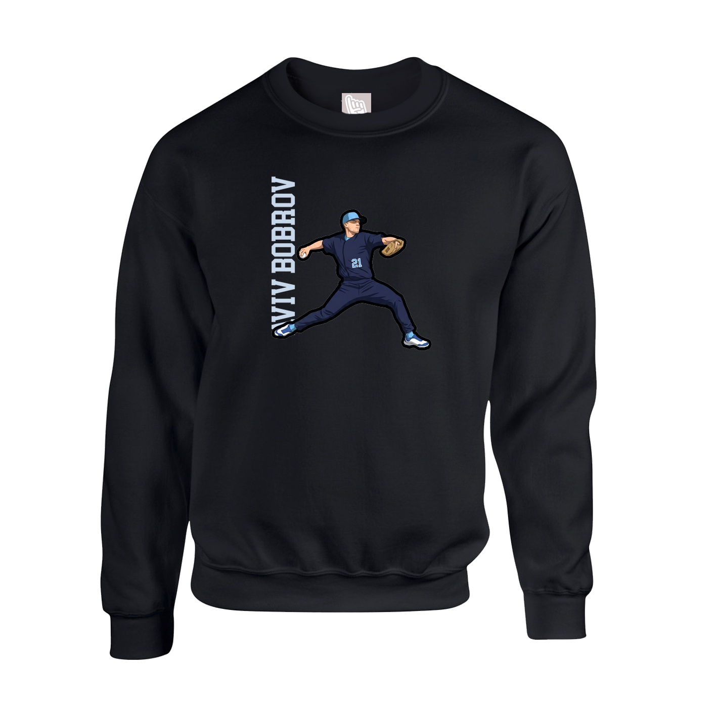 Fleece Crew — Name Vertical in Black