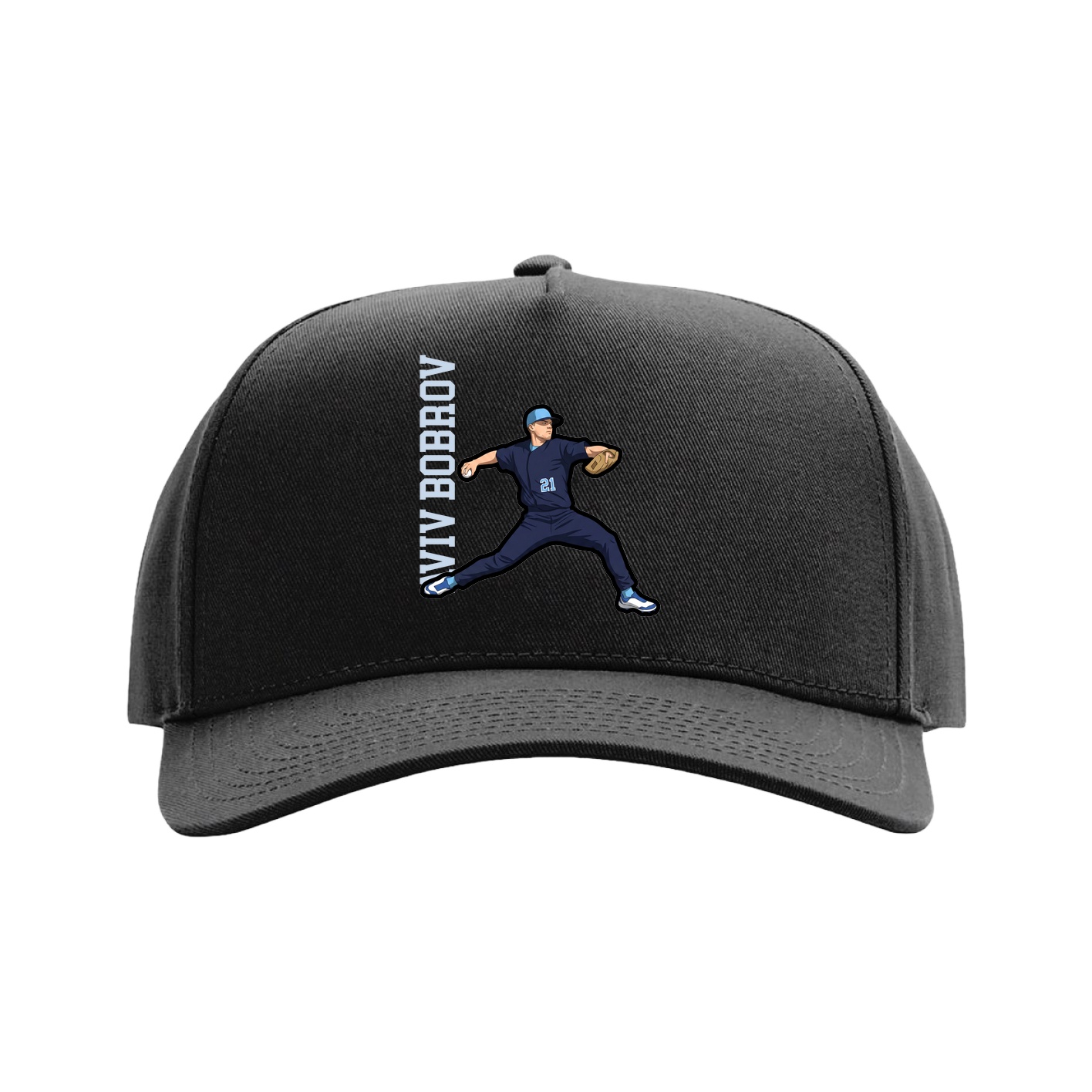 Full Fabric Five-Panel Champ Cap — Name Vertical in Black