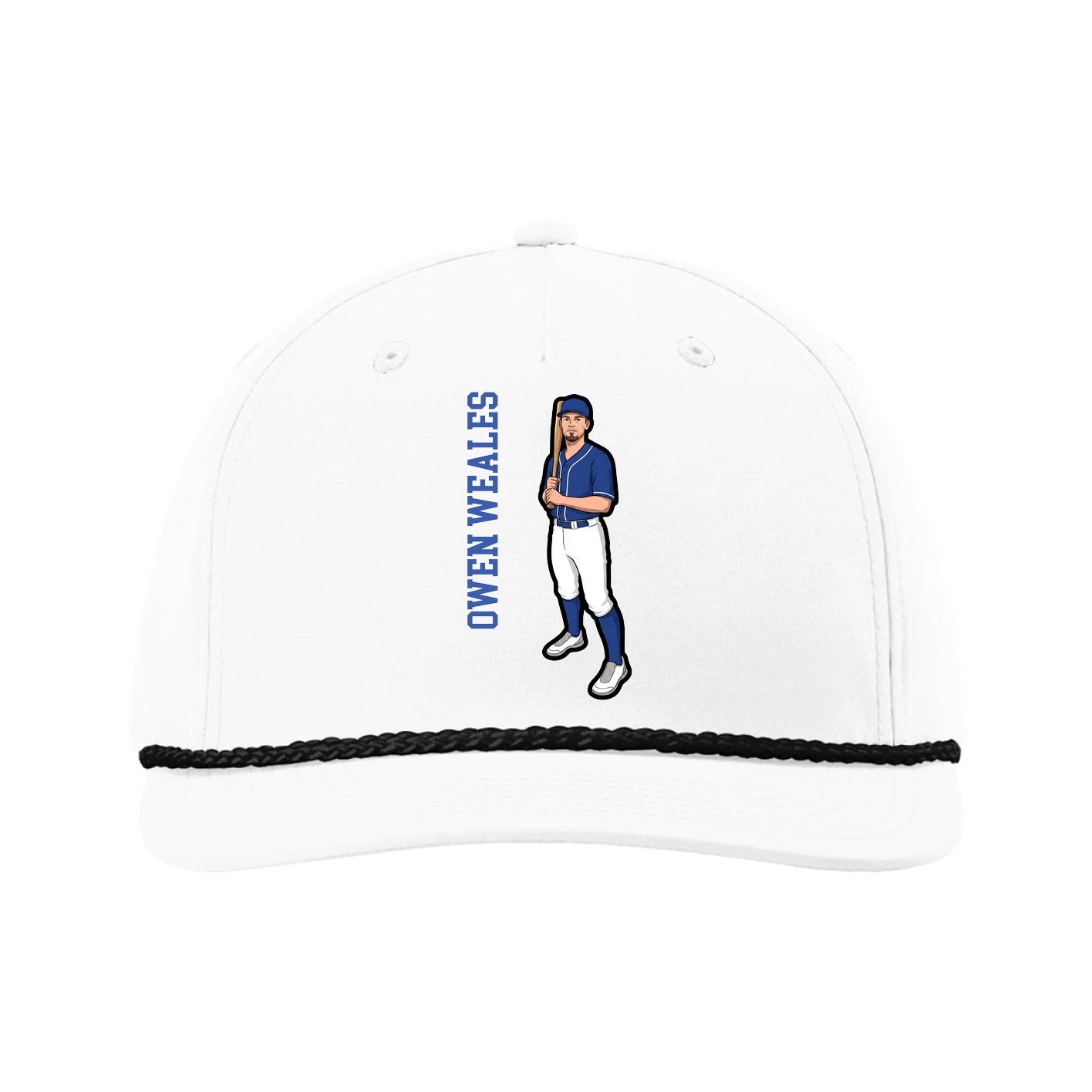 Five-Panel Classic Rope Cap — Name Vertical in White
