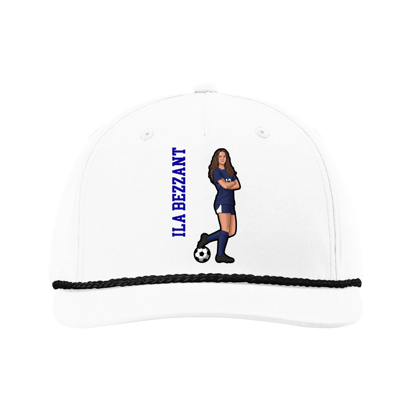 Five-Panel Classic Rope Cap — Name Vertical in White