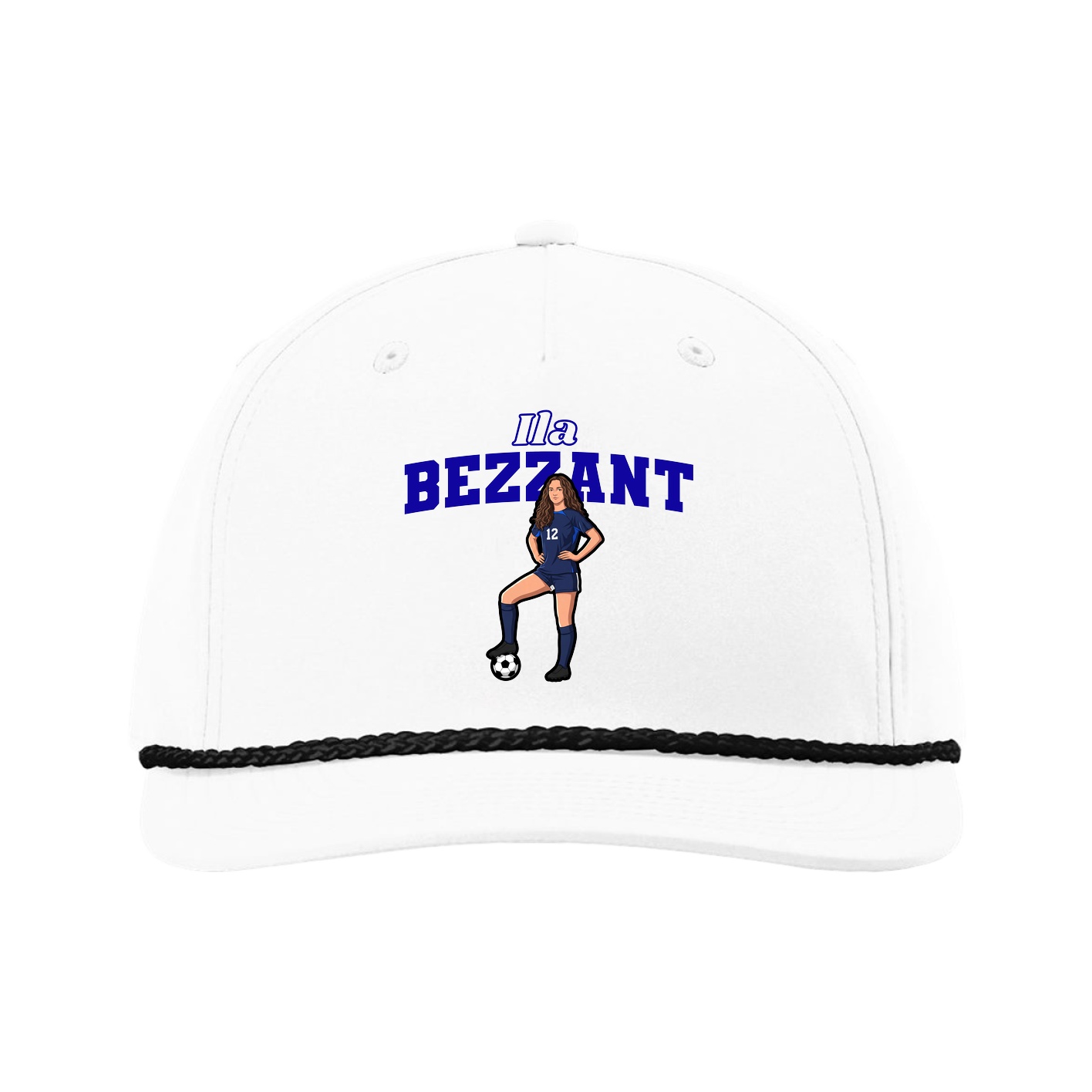 Five-Panel Classic Rope Cap — Name Arch in White