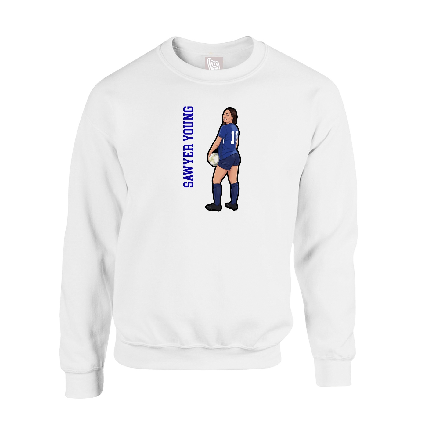 Fleece Crew — Name Vertical in White