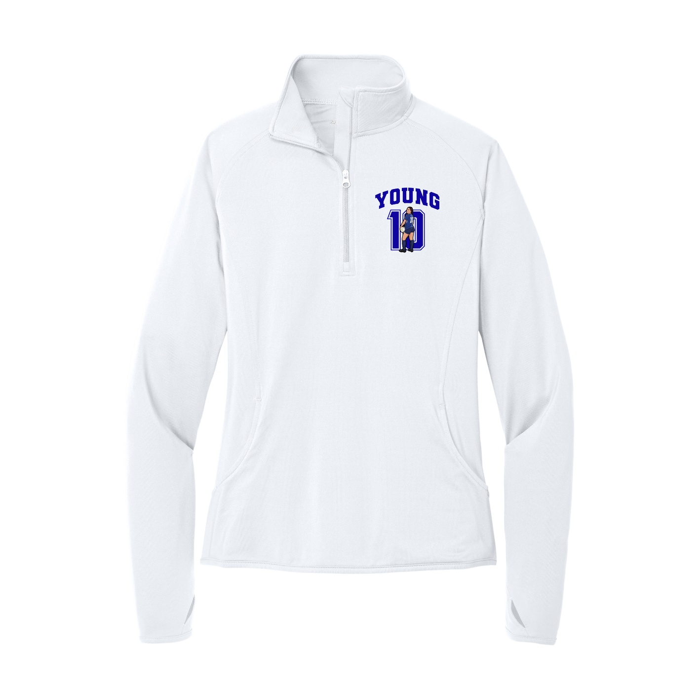 Women's Q-Zip Pullover — Number in White