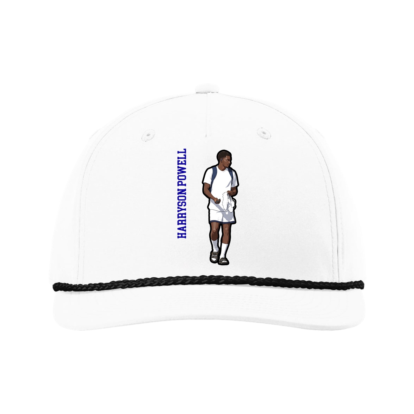 Five-Panel Classic Rope Cap — Name Vertical in White