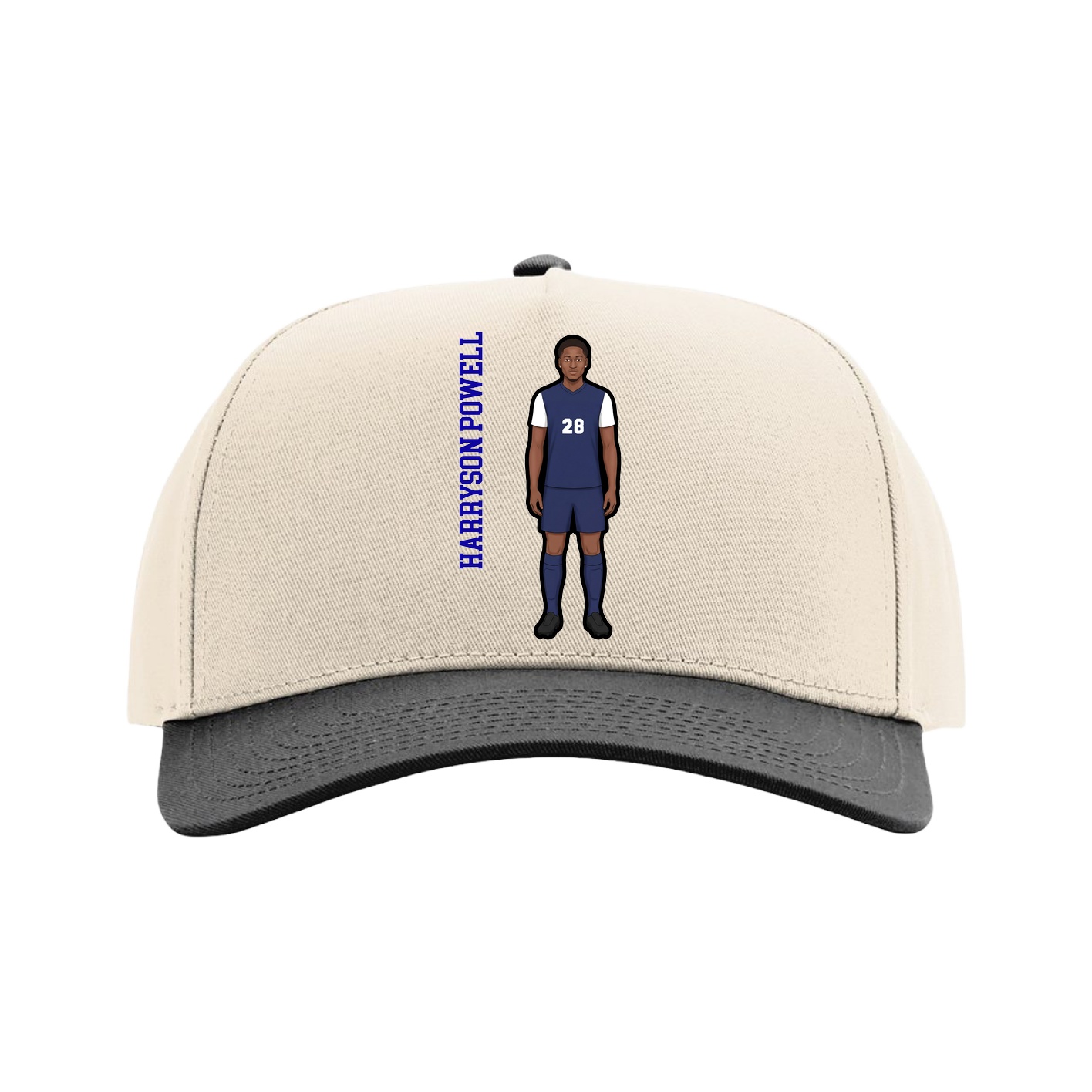 Full Fabric Five-Panel Champ Cap — Name Vertical in Cream/Black