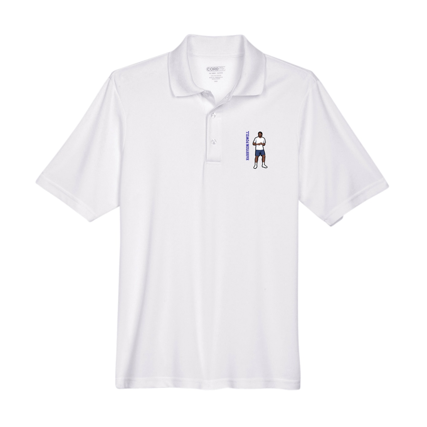 Performance Polo — Name Vertical in White