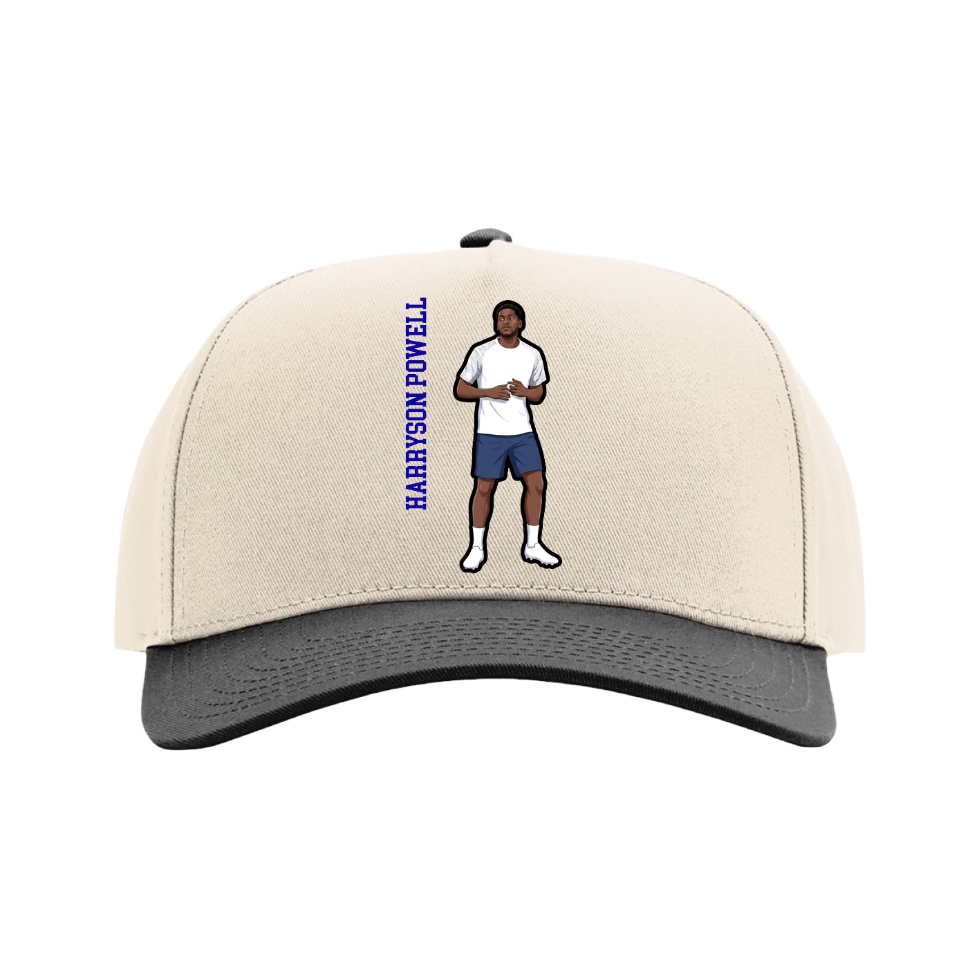 Full Fabric Five-Panel Champ Cap — Name Vertical in Cream/Black