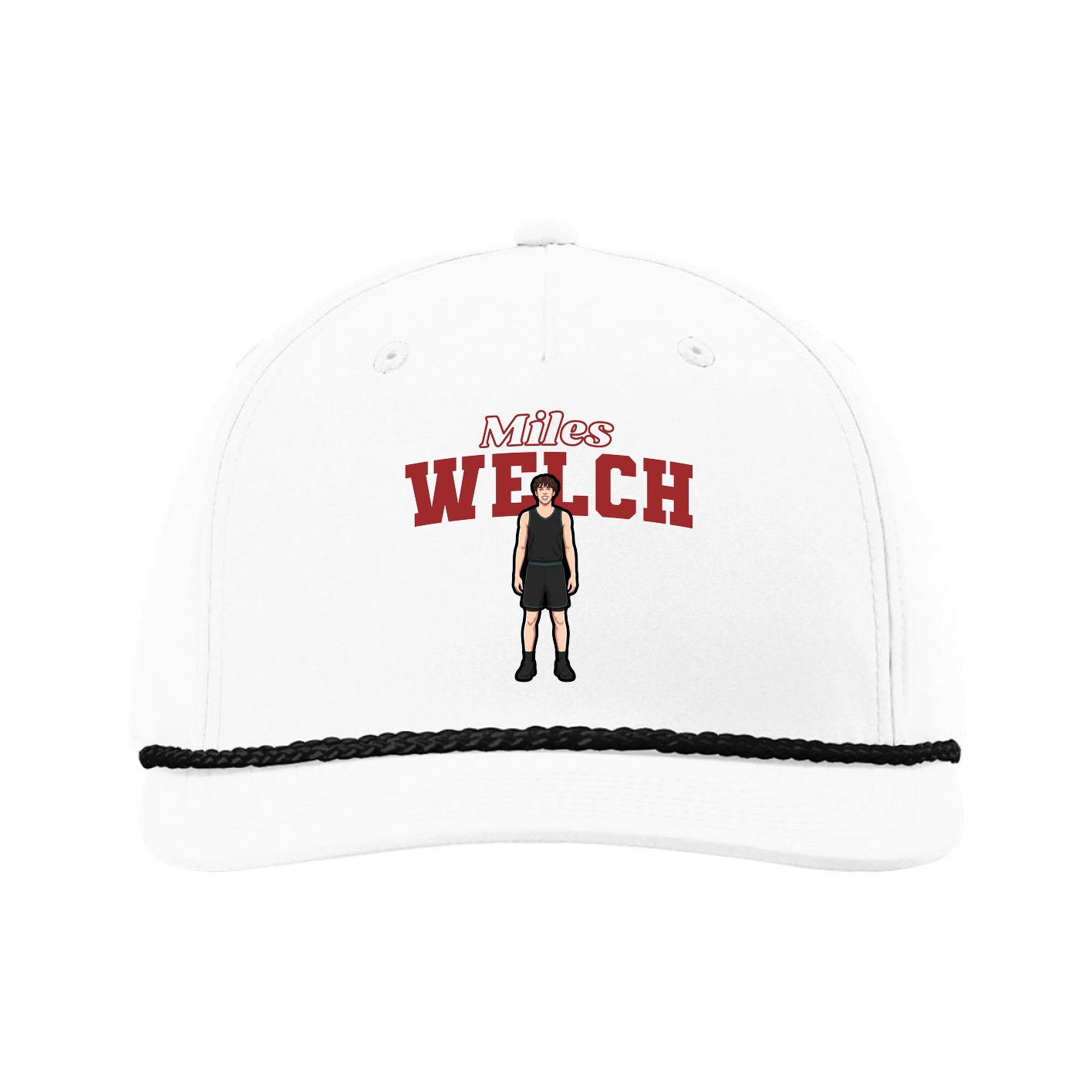 Five-Panel Classic Rope Cap — Name Arch in White