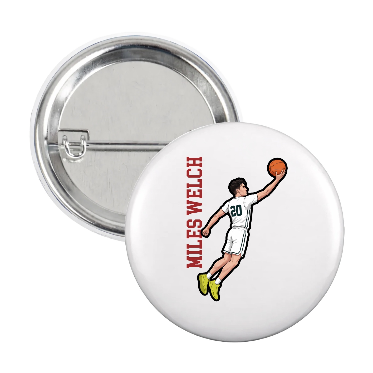 Game Day Button — Name Vertical in White