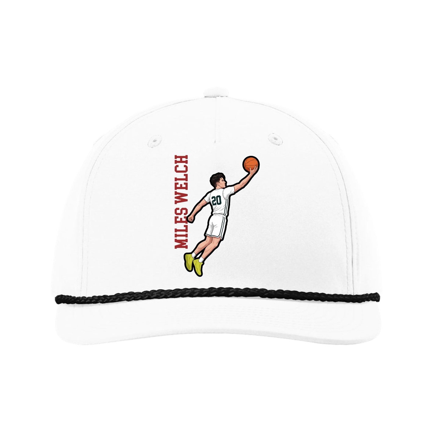 Five-Panel Classic Rope Cap — Name Vertical in White