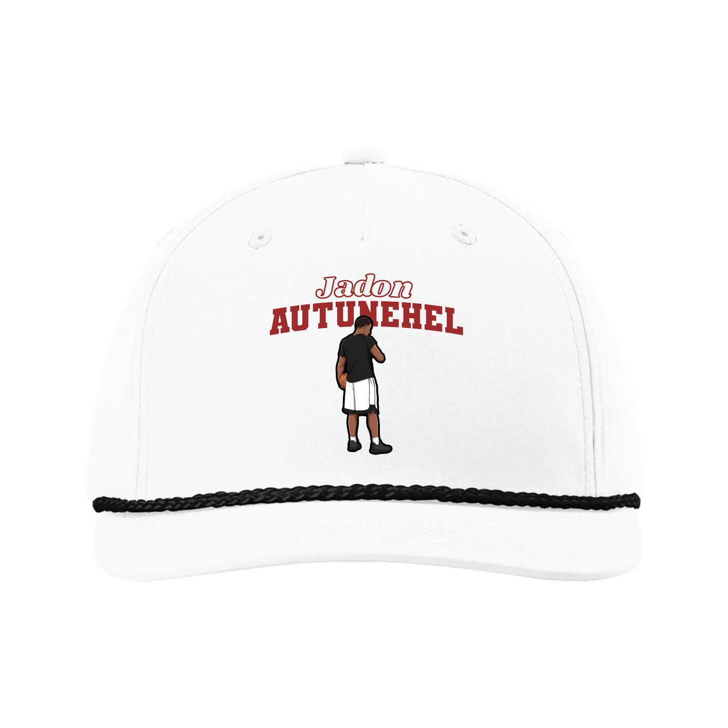 Five-Panel Classic Rope Cap — Name Arch in White