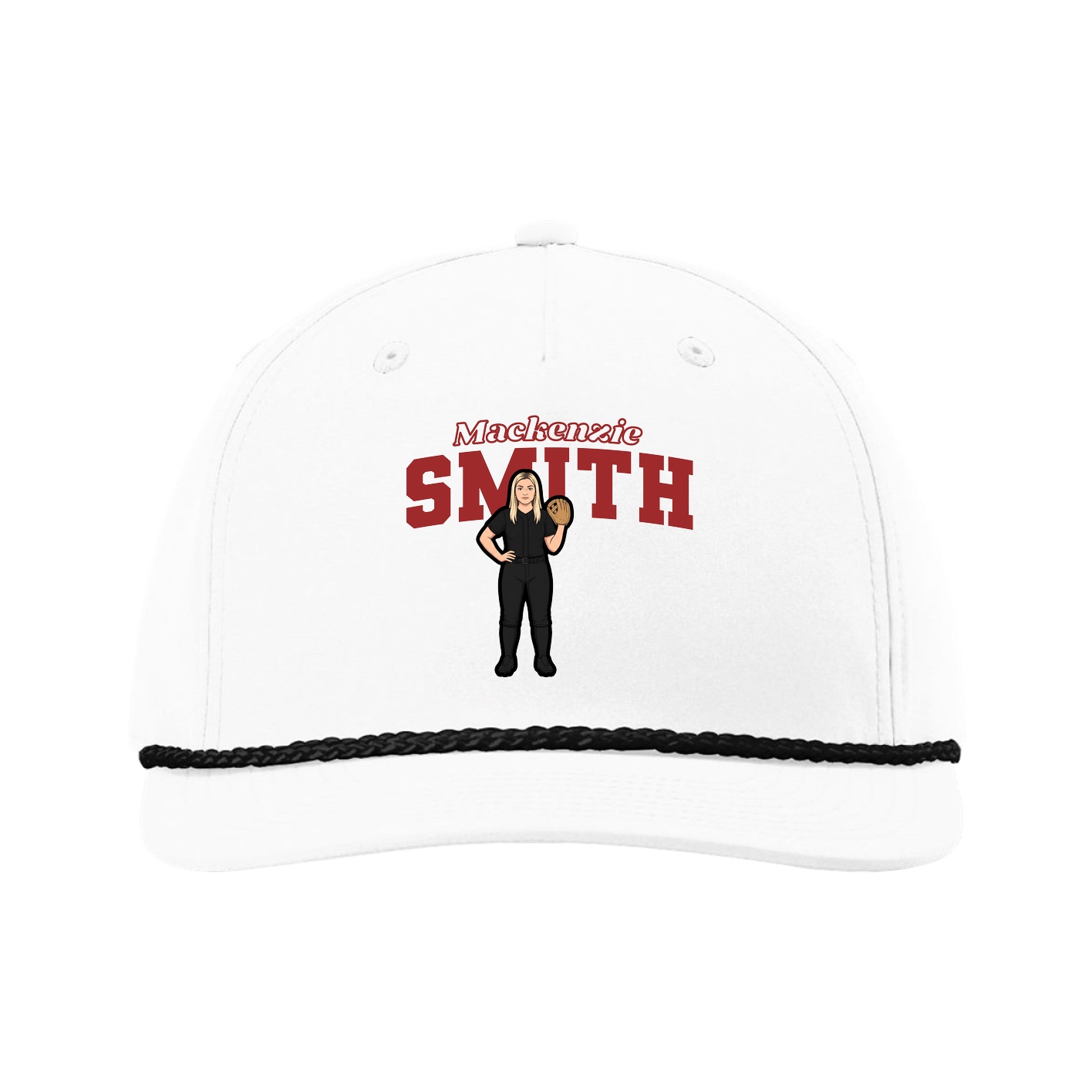Five-Panel Classic Rope Cap — Name Arch in White