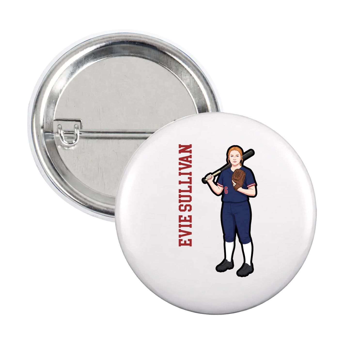 Game Day Button — Name Vertical in White
