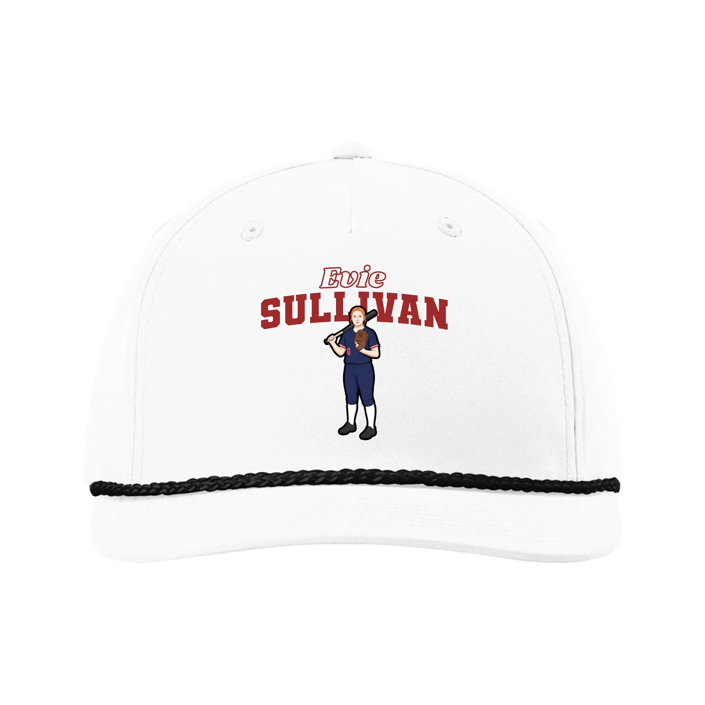 Five-Panel Classic Rope Cap — Name Arch in White