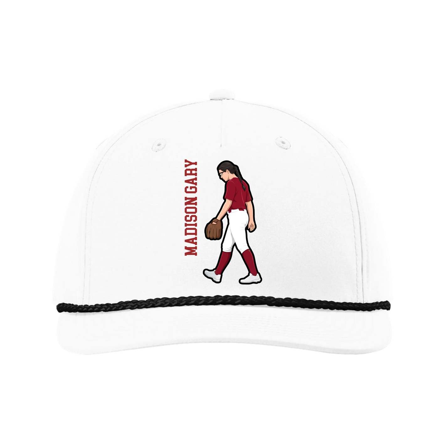 Five-Panel Classic Rope Cap — Name Vertical in White
