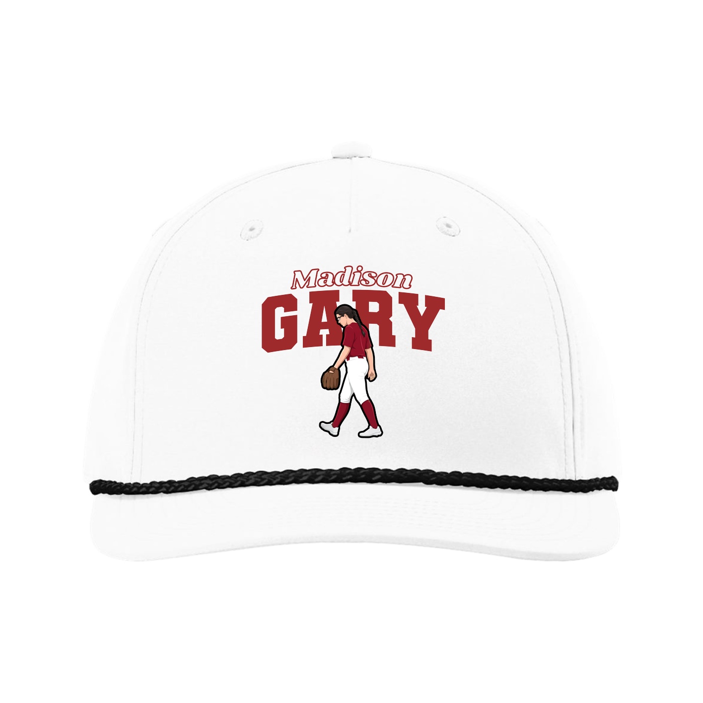 Five-Panel Classic Rope Cap — Name Arch in White