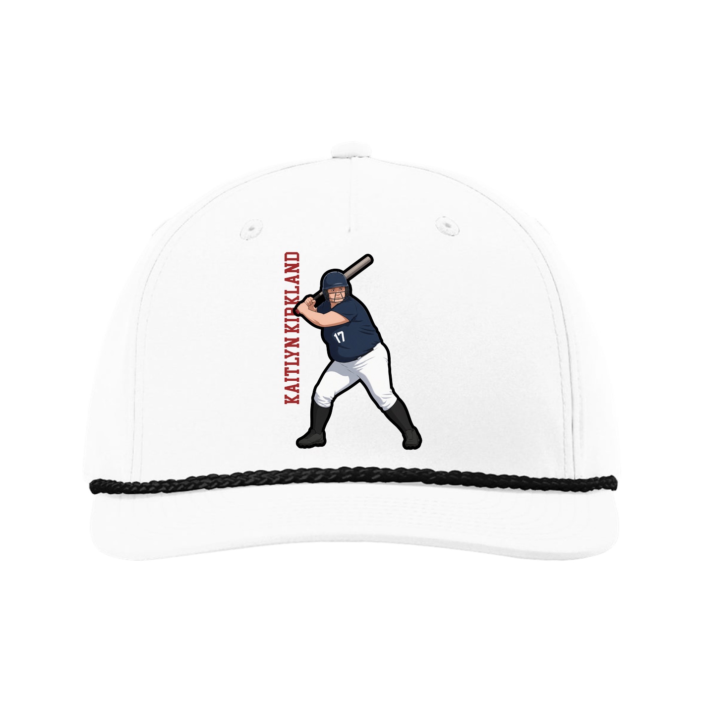 Five-Panel Classic Rope Cap — Name Vertical in White