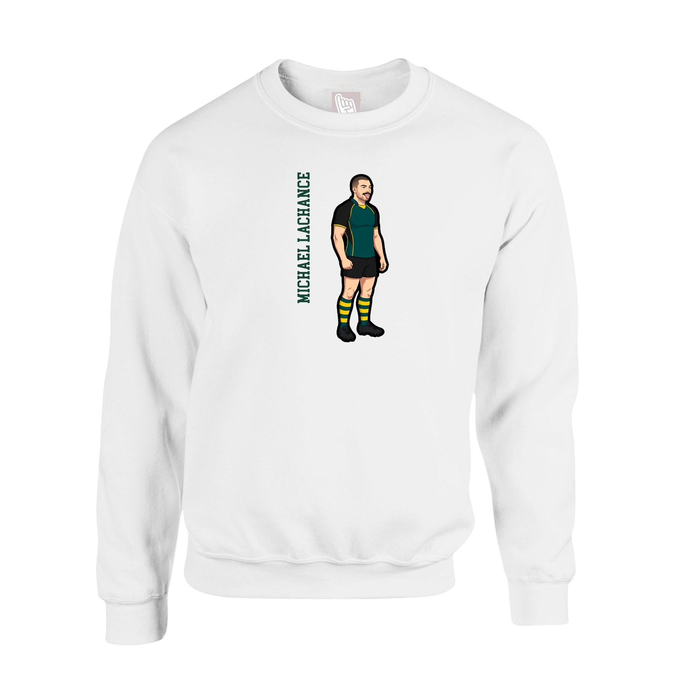 Fleece Crew — Name Vertical in White