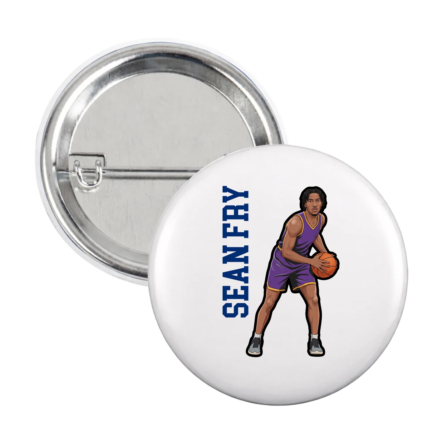 Game Day Button — Name Vertical in White