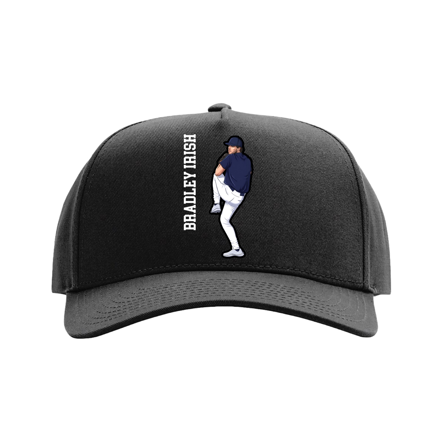 Full Fabric Five-Panel Champ Cap — Name Vertical in Black